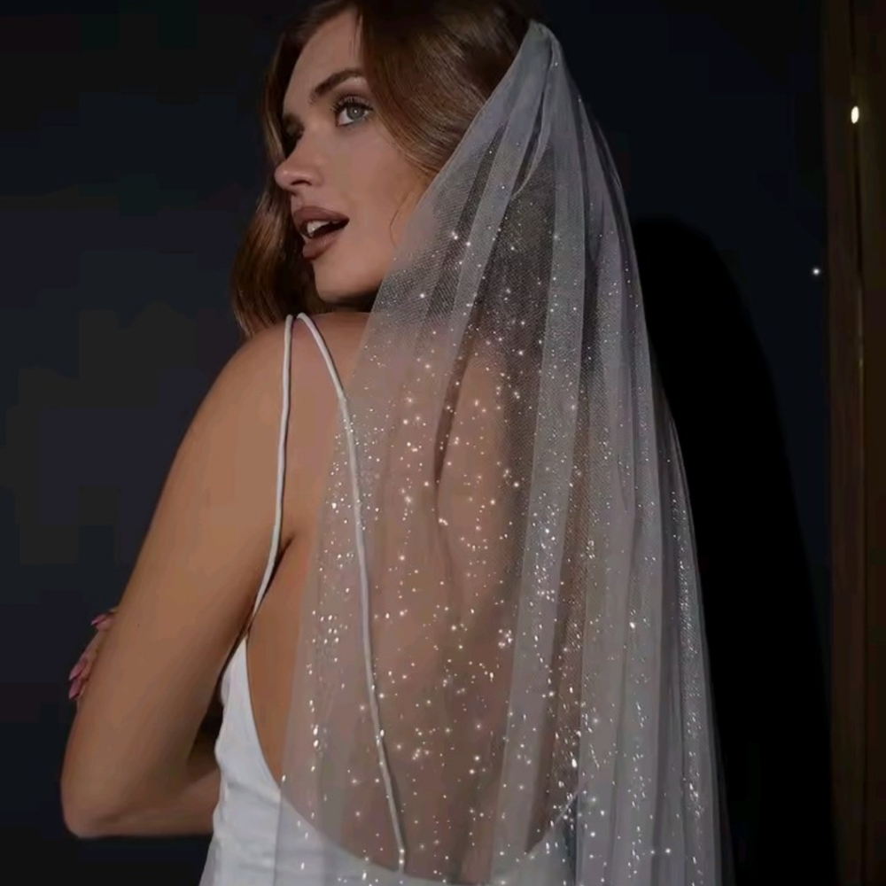 Bridal Gold Glittering Veil Chapel Length
